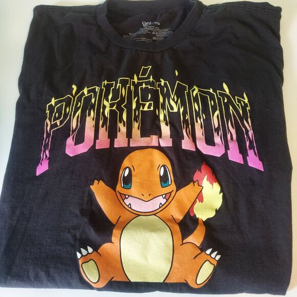 Pokemon Adult‎ T Shirt Charmander Under Fire Pokemon Logo XXL Black - Picture 1 of 4